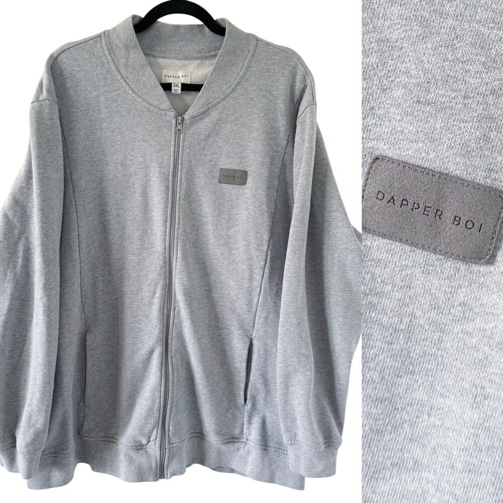 Dapper Boi Gray Bomber Track Jacket Sweatshirt Full Zip Size 3XL Grey XXXL